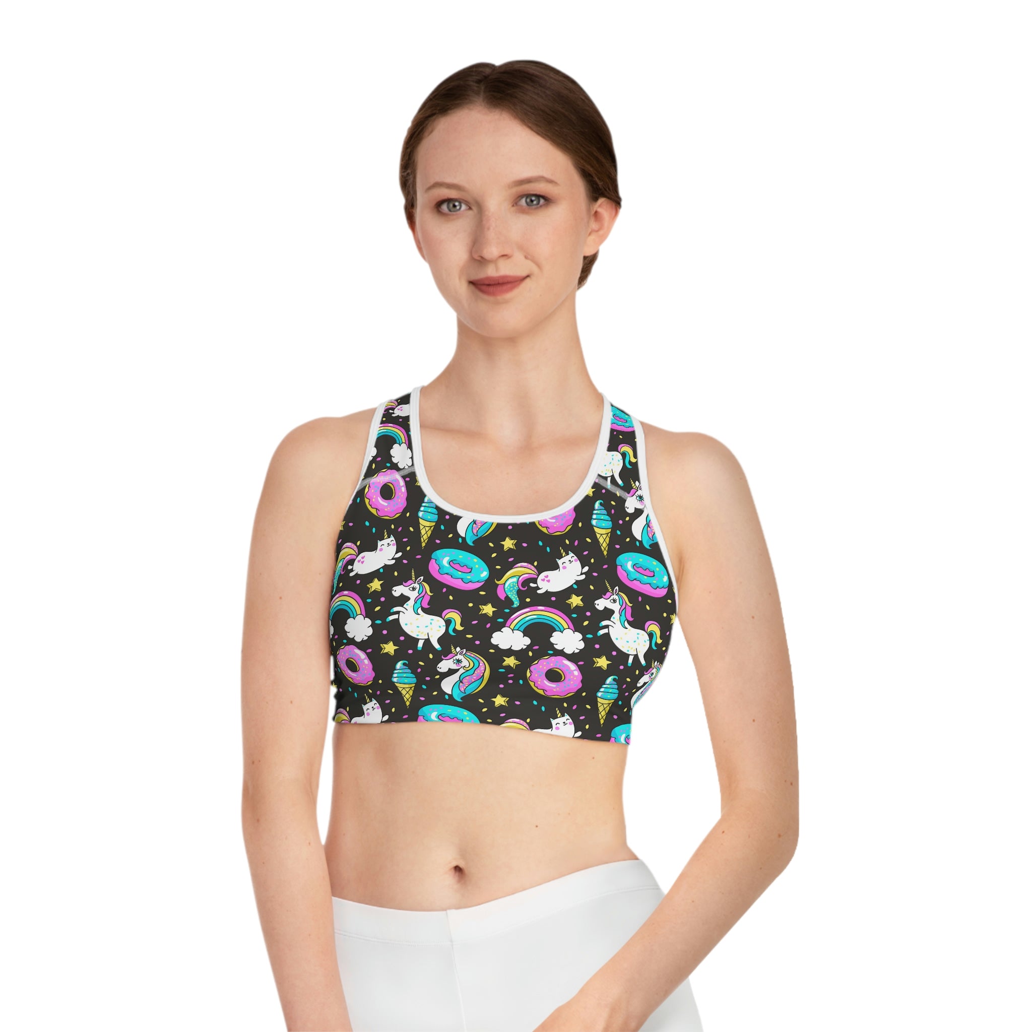 Caticorn Unicorn Donuts Sports Bra